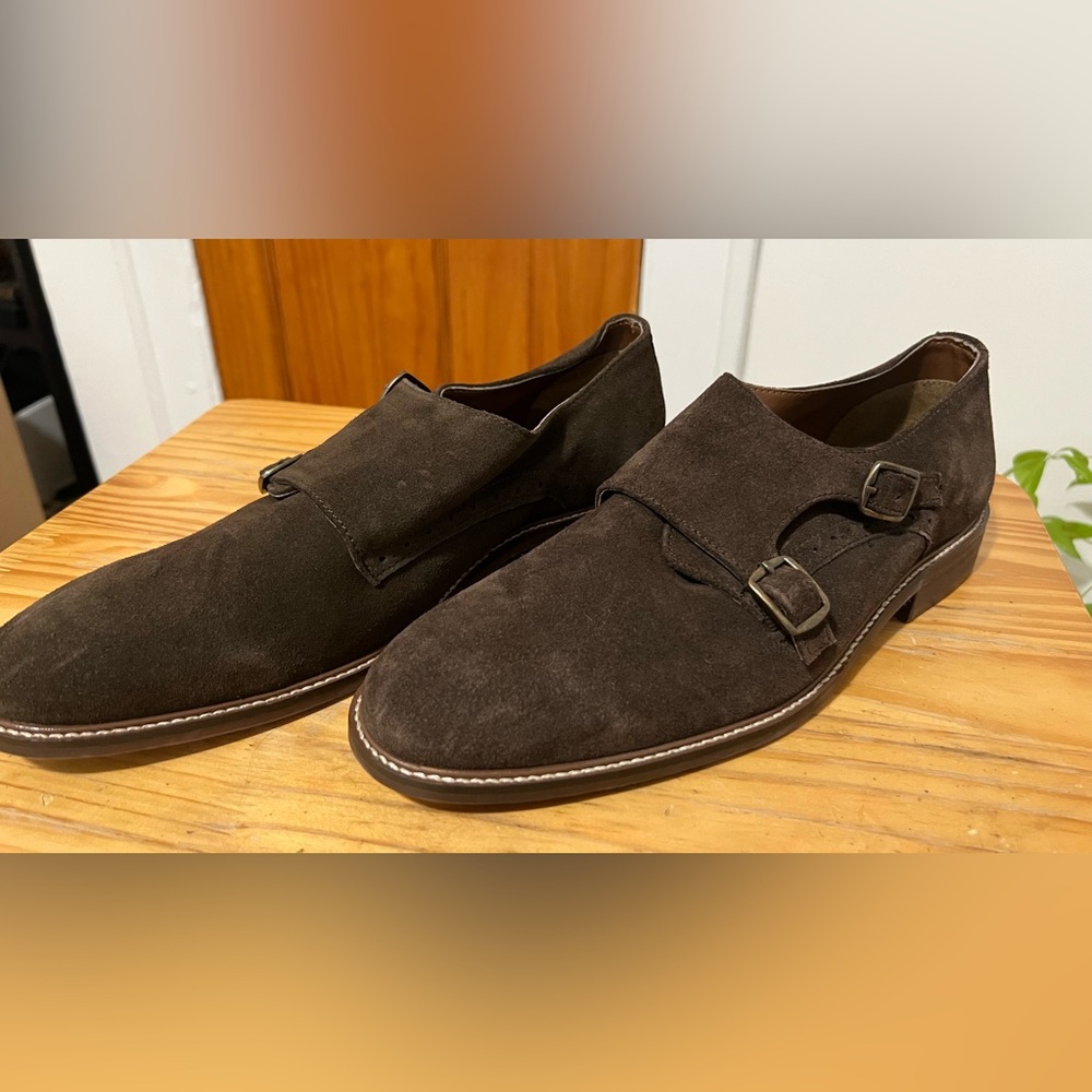 Men's Dune London Brown Suede Monk Strap Shoes